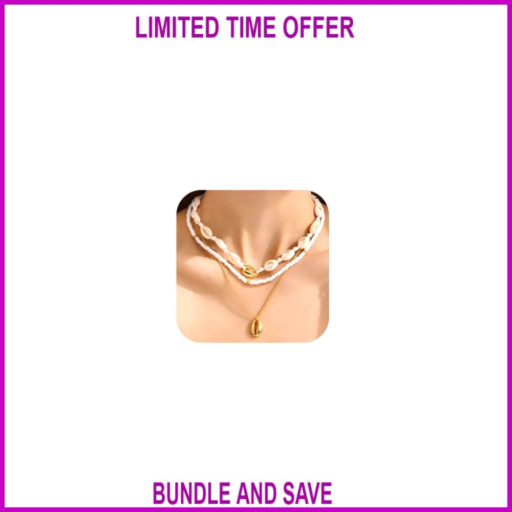 Adjustable Layered Shell Necklace, Boho Beach Sta… - image 1